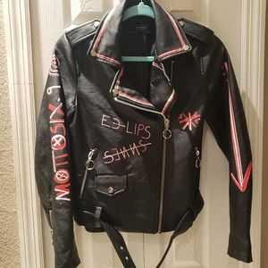 ZARA GRAFFITI FAUX MOTTO JACKET.